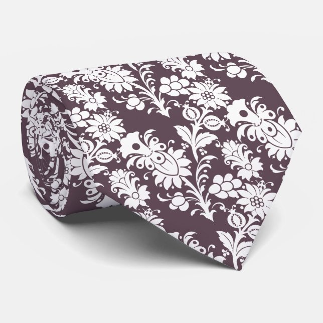 Trendy Dark Mauve Purple Floral Groomsmen Wedding Tie (Rolled)