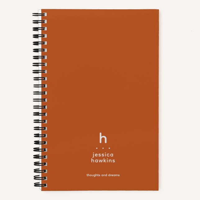 Trendy Dark Pumpkin Orange Modern Monogram Notebook (Front)