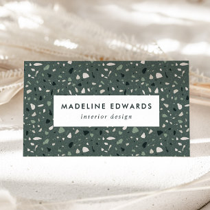 Trendy Dark Teal & Green Terrazzo Business Card