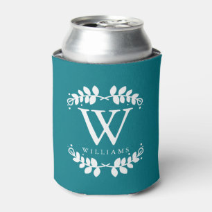 Trendy Dark Teal Monogram Can Cooler