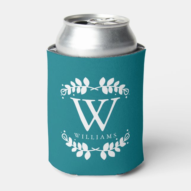 Trendy Dark Teal Monogram Can Cooler (Can Front)