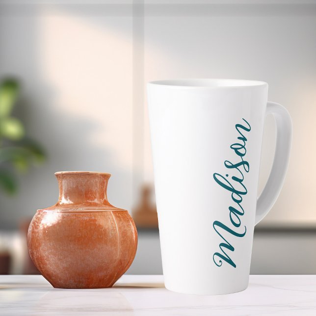 Trendy Dark Turquoise Handwritten Script Custom Latte Mug (Creator Uploaded)