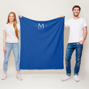 Trendy Deep Blue Monogram Template Custom Medium Fleece Blanket