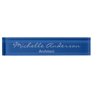 Trendy Deep Blue Script Architect Professional Nameplate