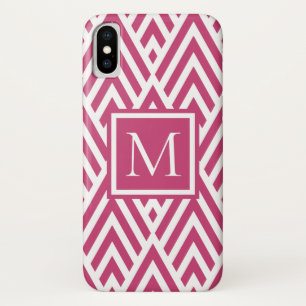 Trendy Deep Pink Monogram Arrow Diamond Pattern iPhone X Case