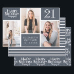 Trendy Denim Blue Photo Collage 21st Birthday  Wrapping Paper Sheet<br><div class="desc">Wrap up those gifts in style with this co-ordinated birthday paper pack. The first sheet features a trendy photo collage design which has space for three photographs. You can add the name of the person celebrating their birthday as well as their age and birthday date. The second sheet is a...</div>