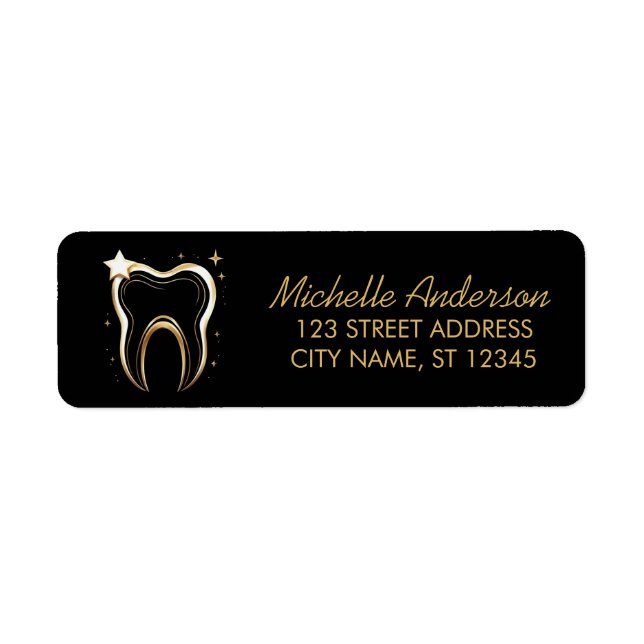 Trendy Dentist Office Black Gold Return Address (Front)
