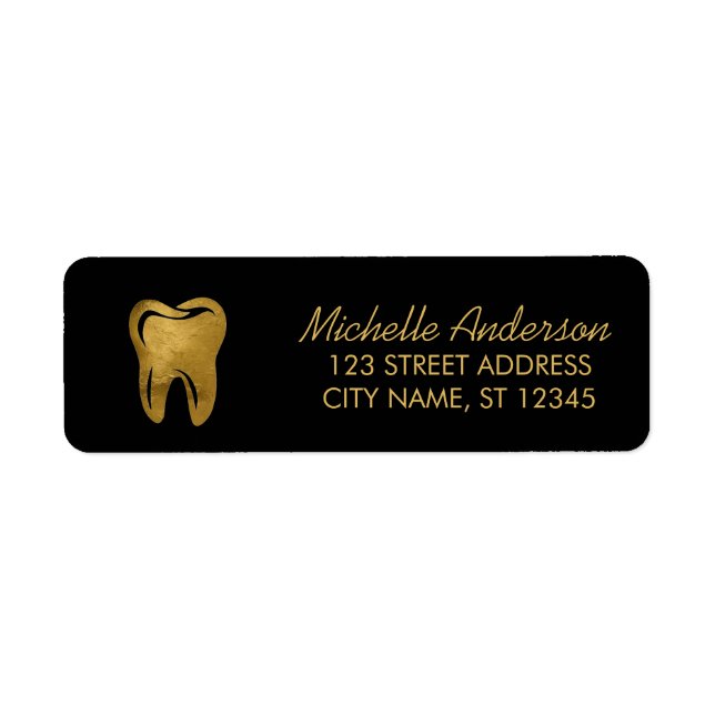 Trendy Dentist Office Black Gold Return Address (Front)