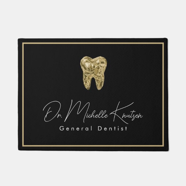 Trendy Dentist Professional Dental Black Gold Doormat (Front)