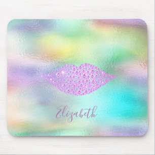 Trendy Diamonds Lips Rainbow Holographic Mouse Mat