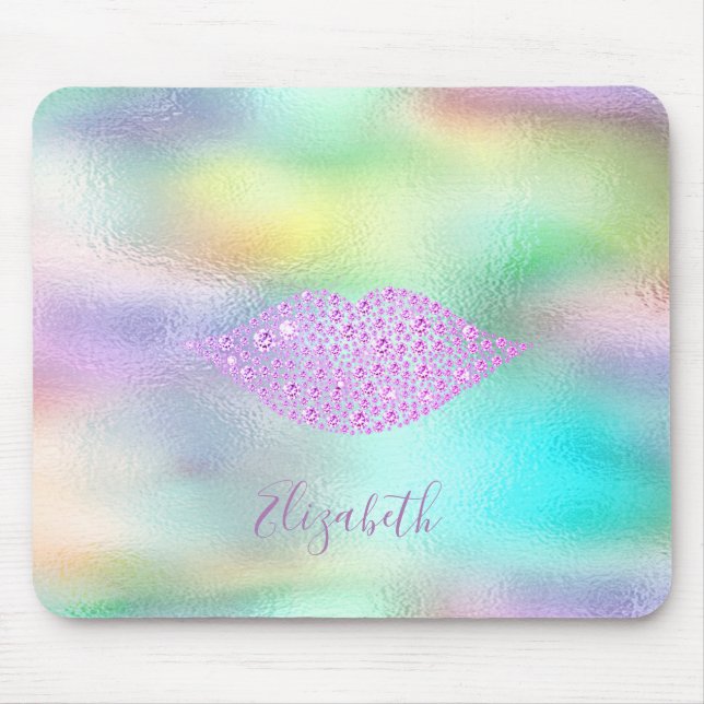 Trendy Diamonds Lips Rainbow  Holographic Mouse Mat (Front)