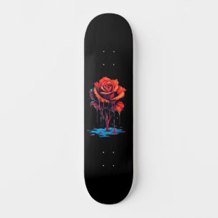 Trendy Distressed Grunge Red Rose Skate Deck