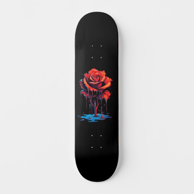 Trendy Distressed Grunge Red Rose Skate Deck (Front)
