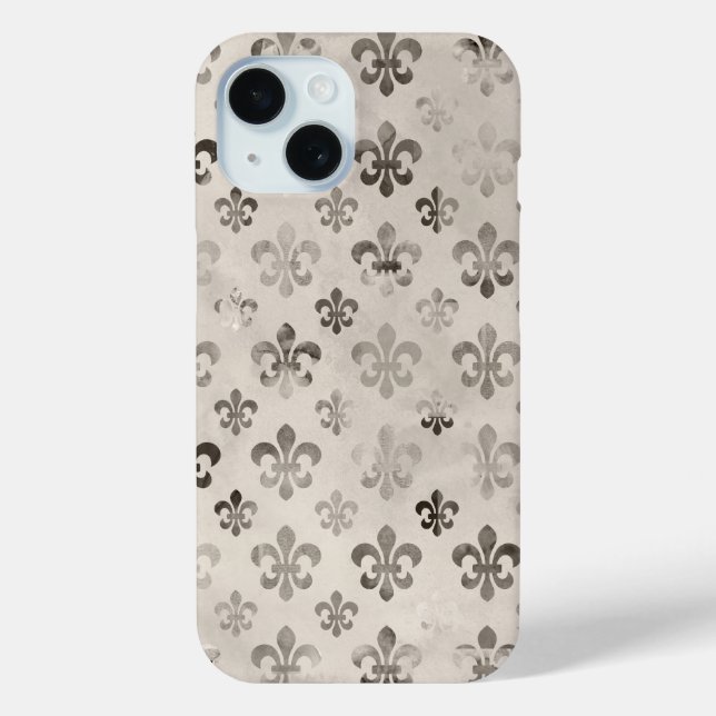 Trendy Distressed Silver Grey Fleur De Lis Pattern Case-Mate iPhone Case (Back)