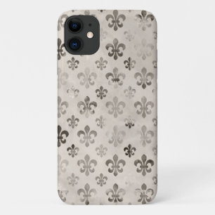 Trendy Distressed Silver Grey Fleur De Lis Pattern iPhone 11 Case