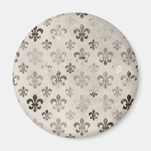 Trendy Distressed Silver Grey Fleur De Lis Pattern Magnet (Front)