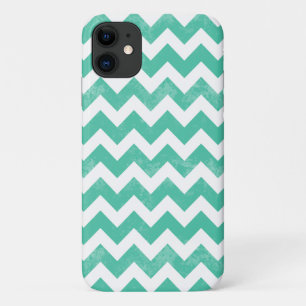 Trendy Distressed Worn Blue White Chevron Pattern iPhone 11 Case