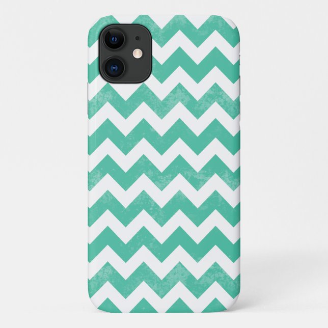 Trendy Distressed Worn Blue White Chevron Pattern Case-Mate iPhone Case (Back)