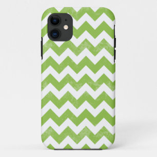 Trendy Distressed Worn Green White Chevron Pattern iPhone 11 Case