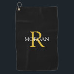 Trendy DIY Monogram & Name, Gold/White Text, Black Golf Towel<br><div class="desc">Personalise with your monogram and name in gold and white text on a black background. This stylish and trendy classic design makes a great gift for him or her.</div>