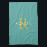 Trendy DIY Monogram & Name, Gold/White Text, Teal Tea Towel<br><div class="desc">Personalise with your monogram and name in gold and white text on a teal background. This stylish and trendy classic design makes a great gift for him or her.</div>