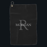 Trendy DIY Monogram & Name, Grey Text, Black Golf Towel<br><div class="desc">Personalise with your monogram and name in grey text on a black background. This stylish and trendy classic design makes a great gift for him or her.</div>