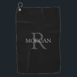 Trendy DIY Monogram & Name, Grey Text, Black Golf Towel<br><div class="desc">Personalise with your monogram and name in grey text on a black background. This stylish and trendy classic design makes a great gift for him or her.</div>