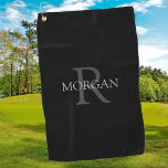 Trendy DIY Monogram & Name, Grey Text, Black Golf Towel<br><div class="desc">Personalise with your monogram and name in grey text on a black background. This stylish and trendy classic design makes a great gift for him or her.</div>