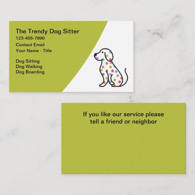 Trendy Dog Sitter Canine Walking Services Business Card (Front/Back)