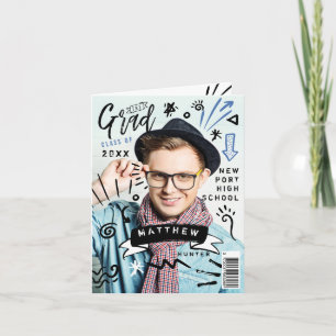 Trendy Doodle Sketch Magazine Cover Boy Grad Invitation