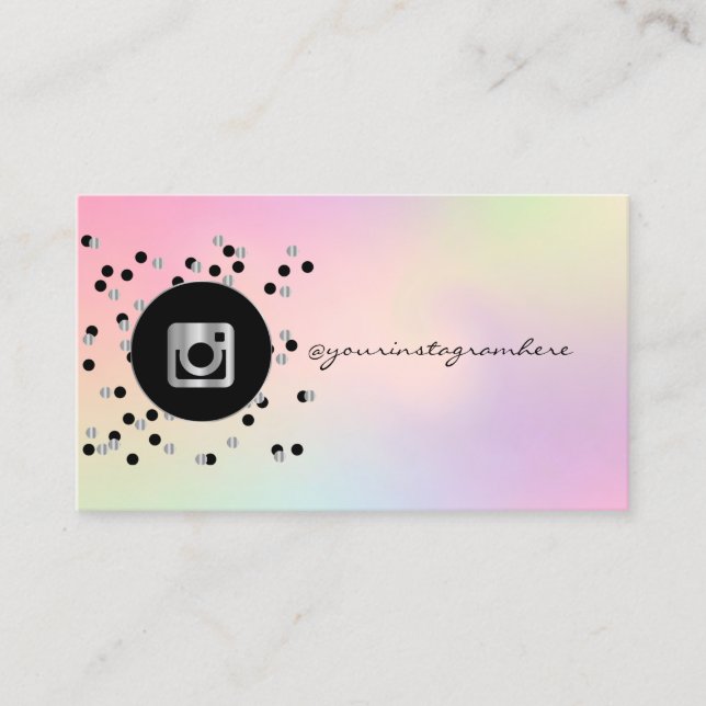 Trendy Dots Holographic Instagram Social Media Business Card (Front)