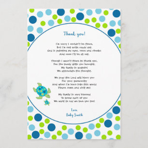 Trendy Dots Sea Turtle baby thank you note + poem Card