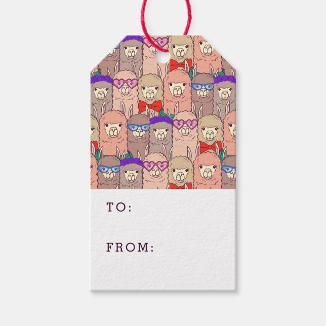 Trendy Dressed Llama Pattern Gift Tags (Front)