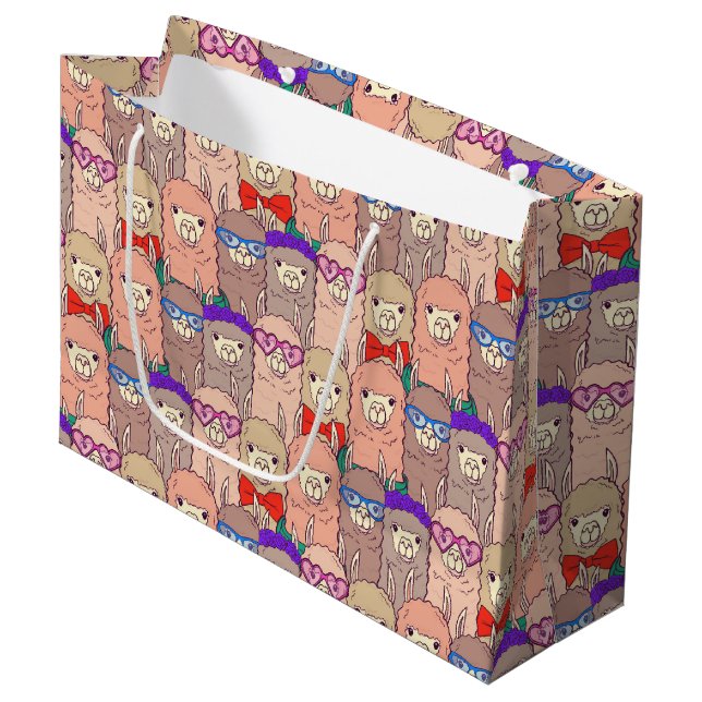 Trendy Dressed Llama Pattern Large Gift Bag (Front Angled)