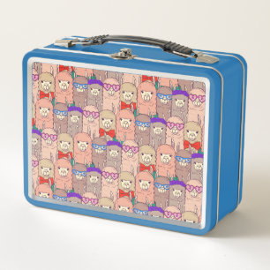 Trendy Dressed Llama Pattern Metal Lunch Box