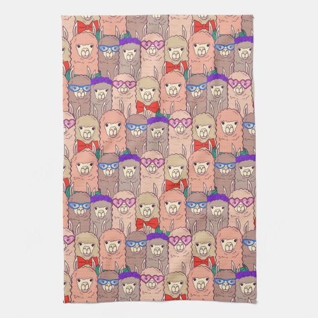 Trendy Dressed Llama Pattern Tea Towel (Vertical)
