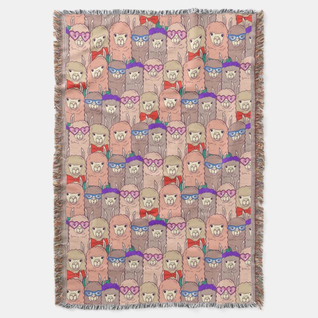Trendy Dressed Llama Pattern Throw Blanket (Front Vertical)
