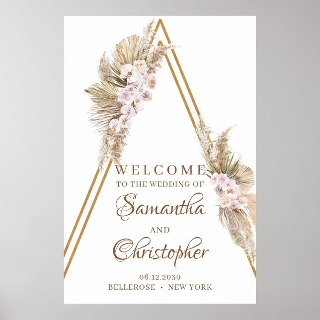 Trendy Dried Palm Pampas Grass Dusty Rose Welcome Poster (Front)