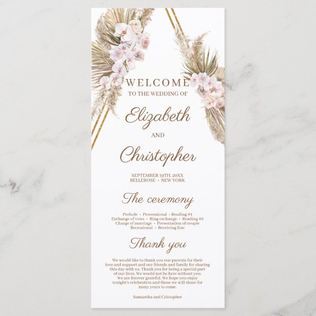 Trendy Dried Palm Pampas Grass Gold Arch Tropical Programme (Front)