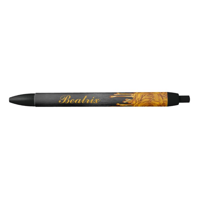 Trendy Dripping Roses Personalised Pen Gold (Front)