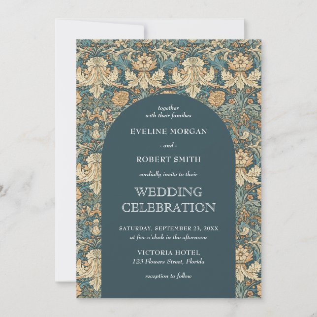 Trendy dusty green ivory floral Art Nouveau Invitation (Front)