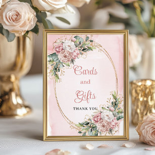 Trendy Dusty Pink Flowers Gold Glitter Cards Gifts Poster