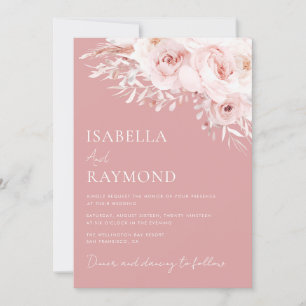 trendy dusty rose floral wedding invitation