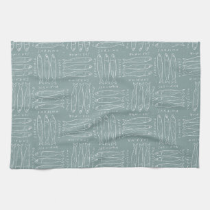 Trendy dusty sage blue Sardines Amalfi Beach house Tea Towel