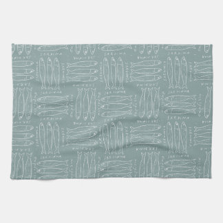 Trendy dusty sage blue Sardines Amalfi Beach house Tea Towel