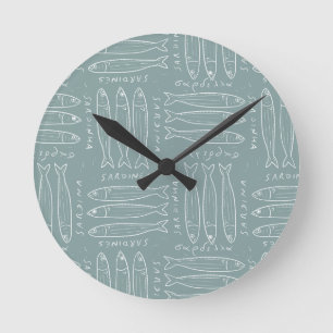 Trendy dusty sage blue Sardines Amalficore Round Clock