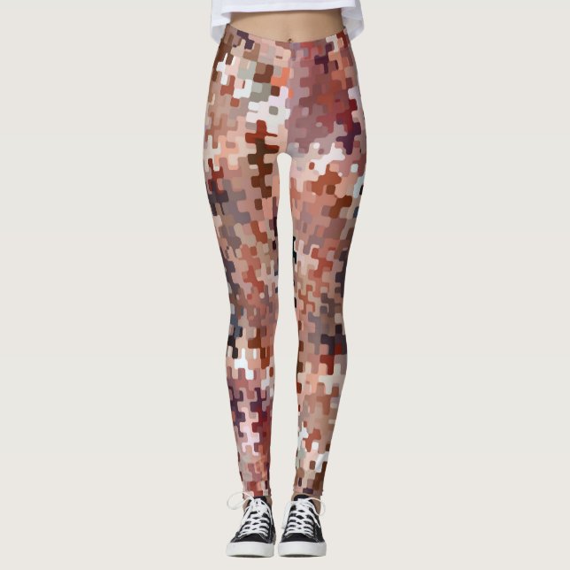 Trendy Earth Toned Multicolored Abstract Pattern Leggings (Front)