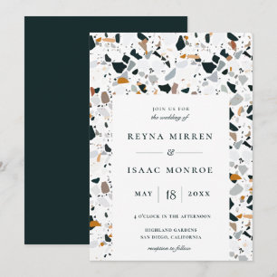 Trendy Earthy Terrazzo Artisan Frame Wedding Invit Invitation