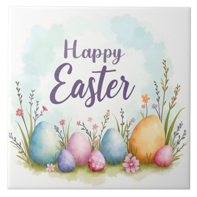 Trendy Easter Eggs Beautiful Collection Tile (Front)