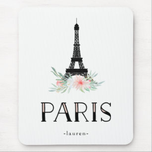 Trendy Eiffel Tower and Blush Pink Flowers   Paris Mouse Mat